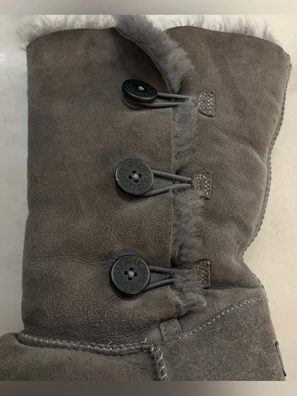 Gray Uggs Bailey Suede Triple Button Genuine Sheepskin Winter Boots